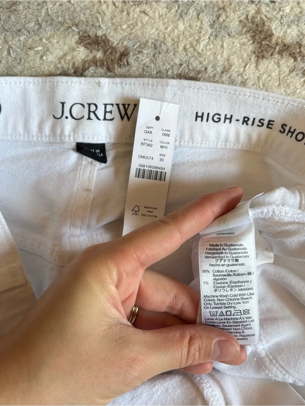 J. Crew NWT High Rise Denim Short in White Jean Raw Hem Summer